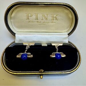 Thomas Pink London jewelers Sterling lapis lazuli mens chain gilt ball cufflinks